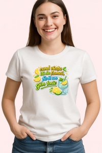 Tricou Cand Viata Iti Da Lamai Fa Ti Un Gin Tonic, din bumbac 100% , tricou alb pentru Dama | Barbat