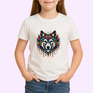 Tricou Cap de lup cu inima si flori stil modern Copii | Dama | Barbat - Img 3