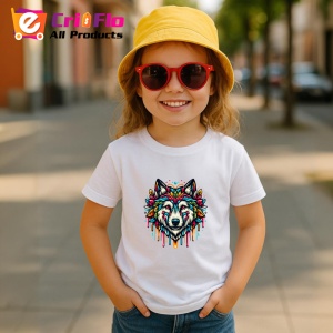 Tricou Cap de lup cu inima si flori stil modern Copii | Dama | Barbat - Img 11