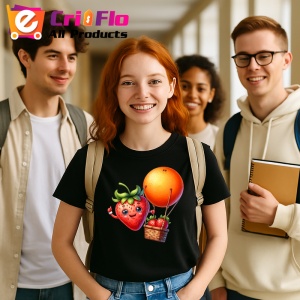 Tricou Capsuna amuzanta de vara cu balonul cu aer, Fructe, Copii | Dama, culoare negru - Img 10