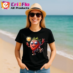 Tricou Capsuna amuzanta de vara dansator in soare, Fructe, Copii | Dama, culoare negru - Img 11