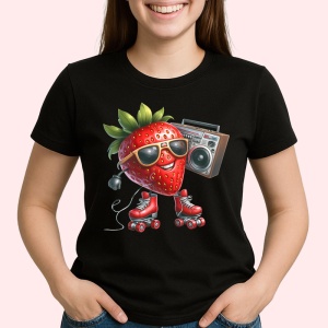 Tricou Capsuna amuzanta de vara party pe role, Fructe, Copii | Dama, culoare negru - Img 2