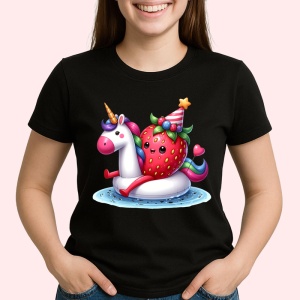 Tricou Capsuna amuzanta de vara pe poney, Fructe, Copii | Dama, culoare negru - Img 2
