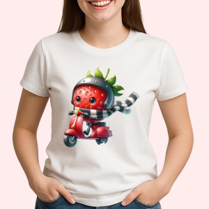 Tricou Capsuna amuzanta de vara pe scuter, Fructe, Copii | Dama - Img 2