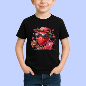 Tricou Capsuna amuzanta de vara skateboard, Fructe, Copii | Dama, culoare negru