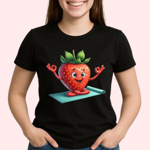 Tricou Capsuna amuzanta de vara yoga, Fructe, Copii | Dama, culoare negru - Img 2