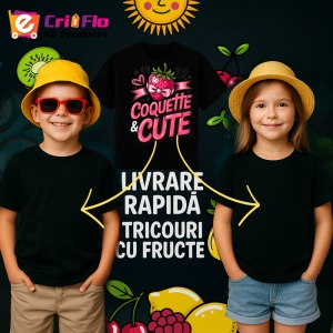 Tricou Capsuna Coqueta si draguta, Fructe, Copii | Dama, culoare negru - Img 6