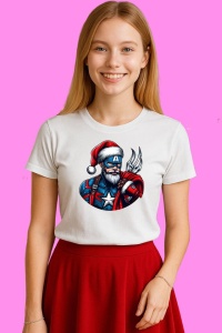 Tricou Captain America Christmas Barbos, din bumbac 100%, tricou alb, Copii | Dama | Barbat - Img 3