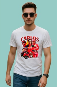 Tricou Carlos Sainz Poster Portret Rosu Ferrari Formula 1, Copii | Dama | Barbat - Img 2
