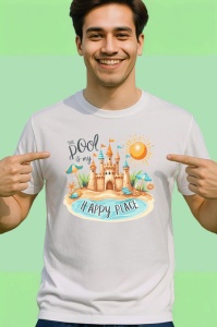 Tricou Castel de nisip cu soare text the pool is my happy place Copii | Dama | Barbat Barbat - Img 2