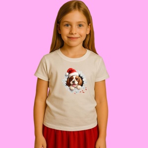 Tricou Catel Cu Fundal Albastru Si Caciula Craciun, din bumbac 100% Copii | Dama | Barbat