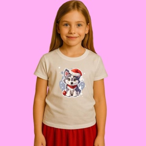 Tricou Catel Husky Cu Caciula De Mos Craciun, din bumbac 100%, tricou alb, Copii | Dama | Barbat - Img 2