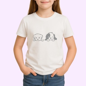 Tricou Catelusi Draguti Ilustratie Alb Negru, din bumbac 100% , tricou alb pentru Copii | Dama | Barbat - Img 2