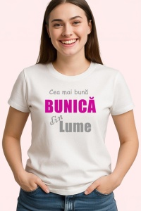 Tricou Cea Mai Buna Bunica Din Lume Mov, din bumbac 100% , tricou alb pentru Dama