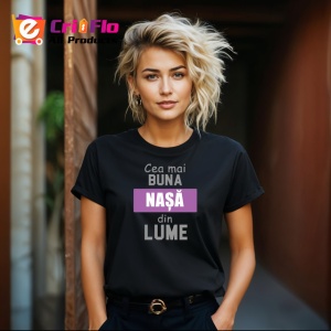 Tricou Cea Mai Buna Nasa Din Lume Mov V3, din bumbac 100%, tricou negru Dama - Img 3
