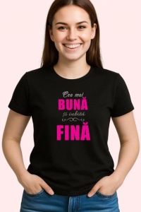 Tricou Cea Mai Iubita Fina Roz Intens, din bumbac 100%, tricou negru Dama | Barbat - Img 2