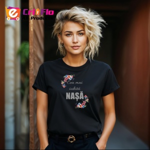 Tricou Cea Mai Iubita Nasa V9 Flori Colorate, din bumbac 100%, tricou negru Dama - Img 3