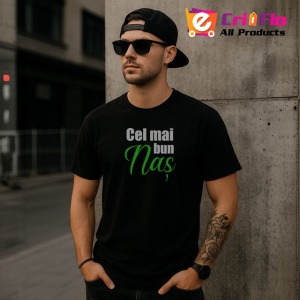 Tricou Cel Mai Bun Nas Font Verde Elegant V11, din bumbac 100%, tricou negru Barbat - Img 3