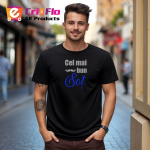 Tricou Cel Mai Bun Sot Scris Albastru Cu Mustata V12, din bumbac 100%, tricou negru Barbat - Img 3