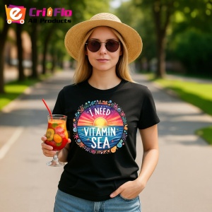 Tricou Cerc colorat cu soare text i need vitamin sea vacanta tropicala Copii | Dama | Barbat, negru - Img 10