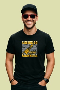 Tricou Cheers To New Beginnings Sticla Sampanie, din bumbac 100%, tricou negru Dama | Barbat - Img 3