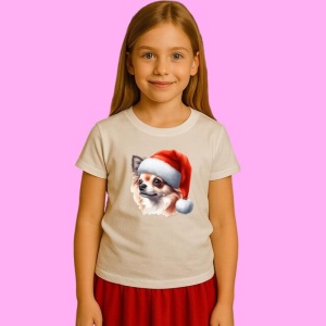 Tricou Chihuahua Craciun Pufos, din bumbac 100%, tricou alb, Copii | Dama | Barbat - Img 2