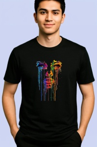 Tricou Chip feminin cu lacrimi colorate fundal alb Copii | Dama | Barbat, culoare negru - Img 2