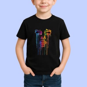 Tricou Chip feminin cu lacrimi colorate fundal alb Copii | Dama | Barbat, culoare negru