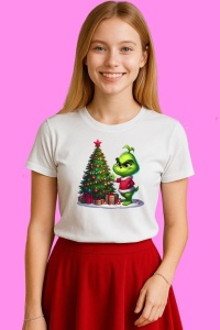 Tricou Cindy Lou Si Bradul De Craciun, din bumbac 100%, tricou alb, Copii | Dama | Barbat - Img 3