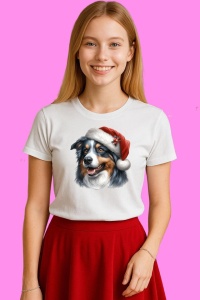 Tricou Ciobanesc Australian Craciun Portret, din bumbac 100%, tricou alb, Copii | Dama | Barbat - Img 3