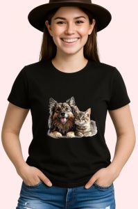 Tricou Ciobanesc German si pisica tigrata moment de relaxare Copii | Dama | Barbat, negru - Img 4