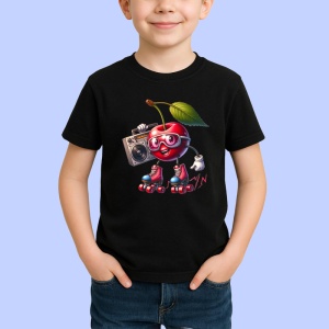 Tricou Cireasa de vara amuzant parrty pe role, Fructe, Copii | Dama, culoare negru