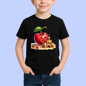 Tricou Cireasa de vara amuzanta castel de nisip, Fructe, Copii | Dama, culoare negru