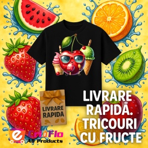 Tricou Cireasa de vara amuzanta inghetata, Fructe, Copii | Dama, culoare negru - Img 12