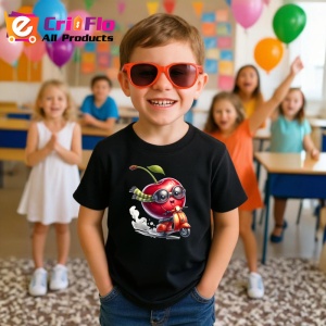 Tricou Cireasa de vara amuzanta pe scuter, Fructe, Copii | Dama, culoare negru - Img 4