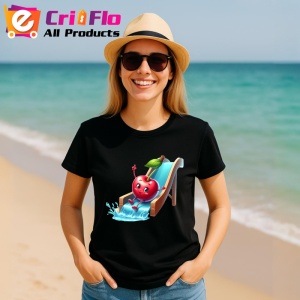 Tricou Cireasa de vara amuzanta pe topogan, Fructe, Copii | Dama, culoare negru - Img 11