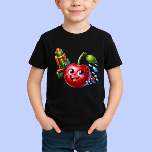 Tricou Cireasa de vara amuzanta pistol cu apa, Fructe, Copii | Dama, culoare negru
