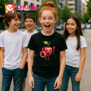 Tricou Cireasa de vara amuzanta salvamar, Fructe, Copii | Dama, culoare negru - Img 5