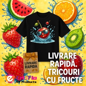 Tricou Cireasa de vara amuzanta sarind in apa, Fructe, Copii | Dama, culoare negru - Img 12