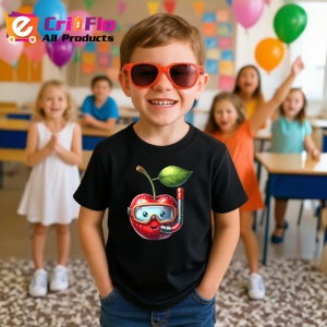 Tricou Cireasa de vara amuzanta scafandru, Fructe, Copii | Dama, culoare negru - Img 4