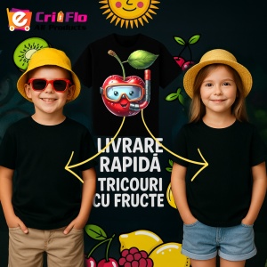 Tricou Cireasa de vara amuzanta scafandru, Fructe, Copii | Dama, culoare negru - Img 6