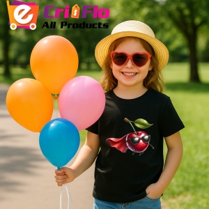Tricou Cireasa de vara amuzanta super erou, Fructe, Copii | Dama, culoare negru - Img 3