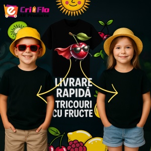 Tricou Cireasa de vara amuzanta super erou, Fructe, Copii | Dama, culoare negru - Img 6