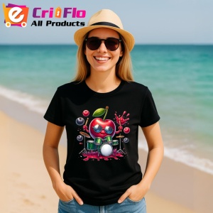 Tricou Cireasa de vara amuzanta tobosar, Fructe, Copii | Dama, culoare negru - Img 11