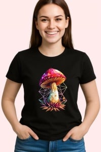 Tricou Ciuperca Magica Ilustratie Poligonala, Copii | Dama | Barbat, culoare negru - Img 4