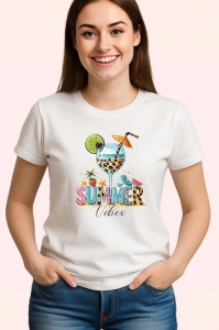 Tricou Cocktail cu lime si umbreluta text summer vibes exotic si racoritor Copii | Dama | Barbat Barbat - Img 3