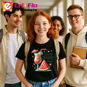 Tricou Cocktail cu pepene rosu text sweet summer time design estival Copii | Dama | Barbat, negru