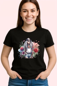 Tricou Cool girl jeans cap red rose, fata cool cu blugi sapca si trandafir rosu, Copii | Dama | Barbat , tricou negru - Img 3