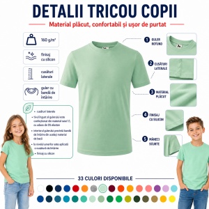 Tricou Copii Basic Malfini – 100% Bumbac, Mânecă Scurtă, 33 Culori pentru Fete și Băieți, Calitate Premium - Img 10