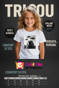 Tricou copii Capybara - selfie UFO alb negru - Img 4
